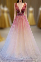 A-Line Burgundy V Neck Tulle Sequin Long Prom Dresses Burgundy Evening Dresses